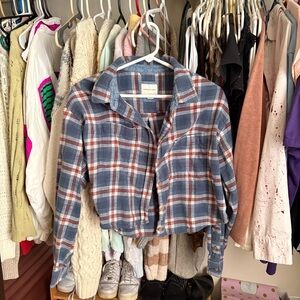 American Eagle Outfitters Navy and Burgundy Plaid Shirt